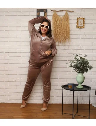 Dámska plus size mikina s kapucňou na gombíky béžová (8216)