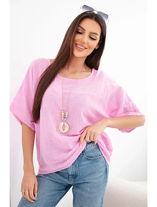 Dámska bavlnená oversize blúzka s krátkymi rukávmi candy pink Dámska bavlnená oversize blúzka s krátkymi rukávmi candy pink