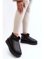 Skórzane Damskie Śniegowce Na Platformie Czarne Loreley