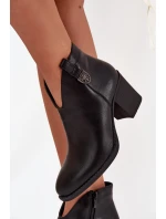 Ocieplane Botki Damskie Na Słupku Z Eko Skóry Czarne Talienne