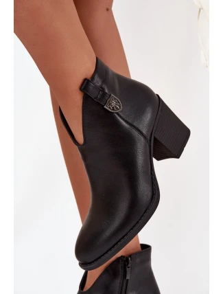 Ocieplane Botki Damskie Na Słupku Z Eko Skóry Czarne Talienne