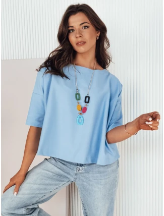 Dámska oversize blúzka s ozdobným náhrdelníkom BULS blue FashionStreet RY2506 Dámska oversize blúzka s ozdobným náhrdelníkom BULS blue FashionStreet RY2506