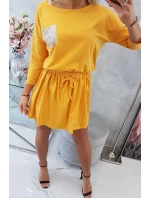 Horčicové flitrové šaty s vreckami
