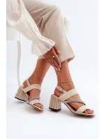 Damskie Eleganckie Sandały Na Słupku Beżowe D&A MR38-549