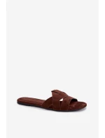 Dámské ploché pantofle s pásky Čokoládové Pavelle