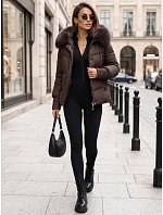 Dámska prešívaná bunda s kožušinovou kapucňou, slivková, FashionStreet TY5891 Dámska prešívaná bunda s kožušinovou kapucňou, slivková, FashionStreet TY5891
