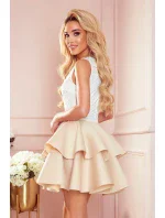 ZLATA - Béžové dámske dvojfarebné šaty s čipkovým výstrihom a penou 368-2