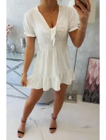 Šaty s viazaným výstrihom do V ecru