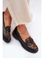 Skórzane Mokasyny Z Ozdobą I Panterką Laura Messi 2965 Czarne