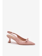 Lakierowane Sandały Na Szpilce Z Kokardką Nude Naylna