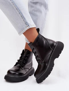 Dámské zateplené kotníkové boty na platformě s šněrováním Černé Harmine