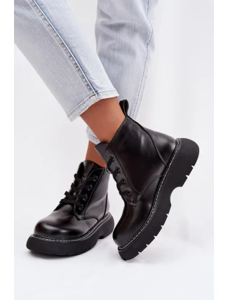 Dámské zateplené kotníkové boty na platformě s šněrováním Černé Harmine