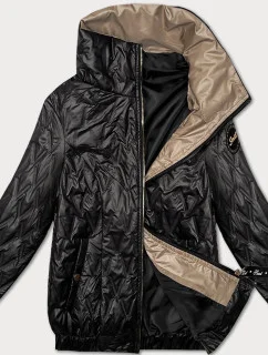 Dámska krátka čierna bunda so sťahovacím lemom S'West (B8359-1)