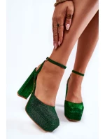 Damskie Sandały Brokatowe Na Słupku Zielone Rosel