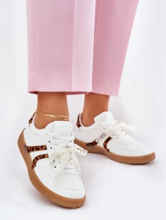 Niskie Sneakersy Damskie Z Koronką Panterka Białe Zielle