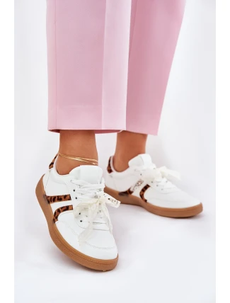 Niskie Sneakersy Damskie Z Koronką Panterka Białe Zielle