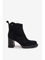 Zamszowe Skórzane Botki Damskie Na Słupku Vinceza 91142 Czarne