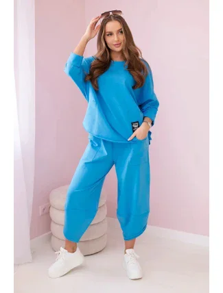 Bavlnená mikina nohavice set tyrkysová