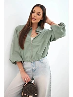 Dámska bavlnená bunda typu bomber na zips v khaki farbe Dámska bavlnená bunda typu bomber na zips v khaki farbe