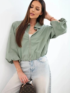 Dámska bavlnená bunda typu bomber na zips v khaki farbe