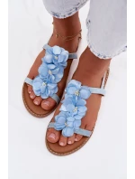 Dámské Sandály Ploché Modré Ozdobné Květiny Noemia
