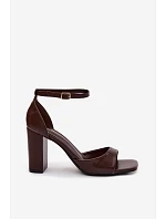 Dámské sandály na podpatku z umělé kůže čokoládové Melvra