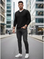 Pánsky čierny sveter s golierom FashionStreet WX2314 Pánsky čierny sveter s golierom FashionStreet WX2314