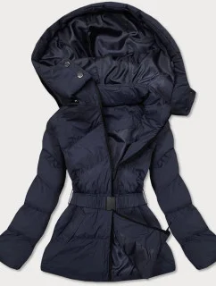 Tmavomodrá dámska prešívaná bunda s opaskom (23060-1)