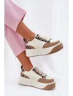 Sneakersy Damskie Na Masywnej Platformie Zebra Beżowe Tamorniel