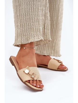 Klapki Damskie Na Płaskim Obcasie Z Kokardą Beżowe Sallariela