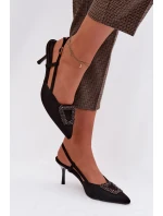 Dámské sandály na podpatku s ozdobou Černé Ismeria