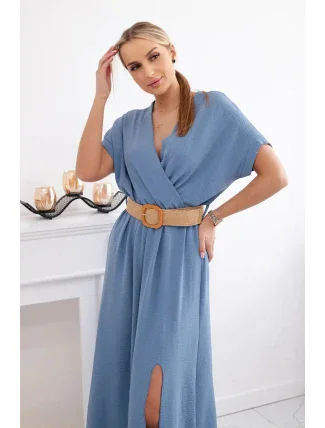 Dlhé šaty s ozdobným pásom denim