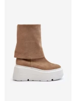 Zazoo 3410 Zamszowe Damskie Botki Na Masywnej Platformie Beżowe Zazoo 3410 Zamszowe Damskie Botki Na Masywnej Platformie Beżowe