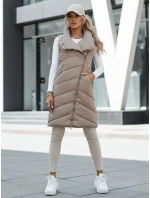 Dámska prešívaná dlhá vesta bez kapucne SERKIS béžová FashionStreet TY4525