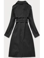 Čierny dvojradový kabát s opaskom (AG3-011)
