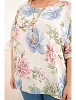 Dámske bavlnené Plus veľkosť blúzka s krátkymi rukávmi a kvetinovým vzorom béžová Dámske bavlnené Plus veľkosť blúzka s krátkymi rukávmi a kvetinovým vzorom béžová