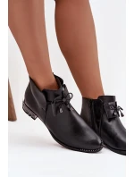 Botki Damskie Z Naturalnej Skóry Na Niskim Obcasie Zazoo 1396 Czarne