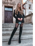 Dámské kozačky nad koleno na klíně ekologická semišová černá Tahlina