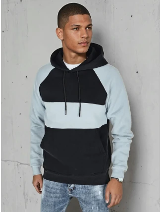 Pánska základná mikina s kapucňou s modrými a čiernymi pruhmi FashionStreet BX5900