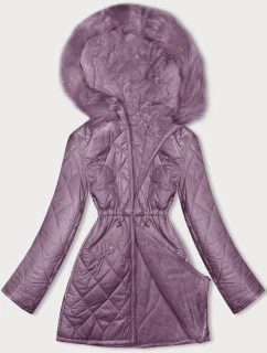 Dámska obojstranná prešívaná bunda - kožušinová ružová (H-897-38)