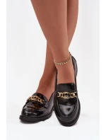 Lakované dámske mokasíny so zlatým zdobením S.Barski - čierne Lakované dámske mokasíny so zlatým zdobením S.Barski - čierne