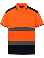 Yoko HVJ 220 Hi-Vis Piqué Polo 79.J220, vysoká viditeľnosť, oranžová/námornícka modrá
