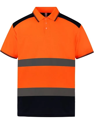 Yoko HVJ 220 Hi-Vis Piqué Polo 79.J220, vysoká viditeľnosť, oranžová/námornícka modrá