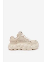 Skórzane Sneakersy Damskie Na Masywnej Platformie GOE RR2N4043 Beżowe