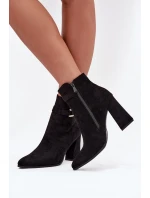Eko Zamszowe Botki Na Słupku Z Ozdobą Czarne Lymall