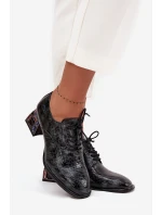 Skórzane Lakierowane Półbuty Damskie Na Obcasie Z Kryształkami Artiker 57C0072 Szare