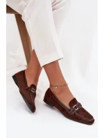 Mokasyny Loafersy Damskie Z Ozdobnym Elementem Czekoladowe Evelora