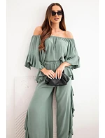 Dámsky viskózový boho set s volánmi khaki Dámsky viskózový boho set s volánmi khaki