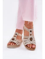 Sandały Damskie Na Koturnie Z Ozdobami Inblu RV000015 Jasnobeżowe