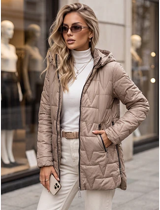 Dámska prešívaná bunda s odnímateľnou kapucňou, béžová, FashionStreet TY5793 Dámska prešívaná bunda s odnímateľnou kapucňou, béžová, FashionStreet TY5793